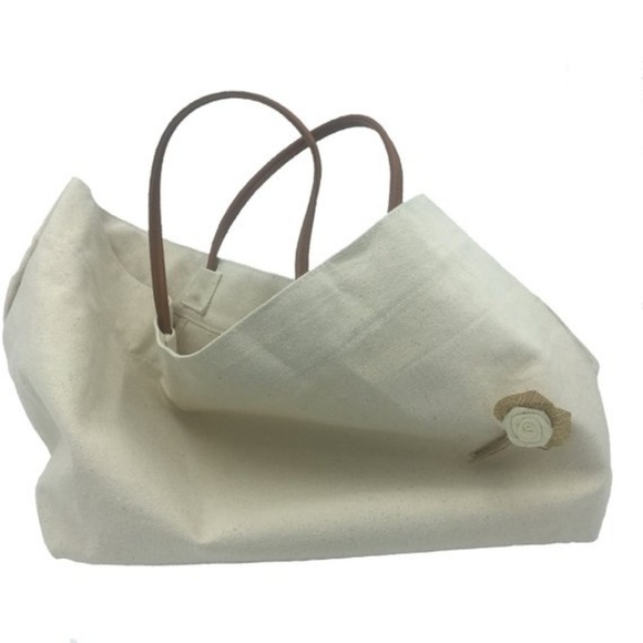 Neutral Cotton Tote w/ Burlap Flower Pin Bag & Peshtemal Travel Set NEW - Picture 2 of 8